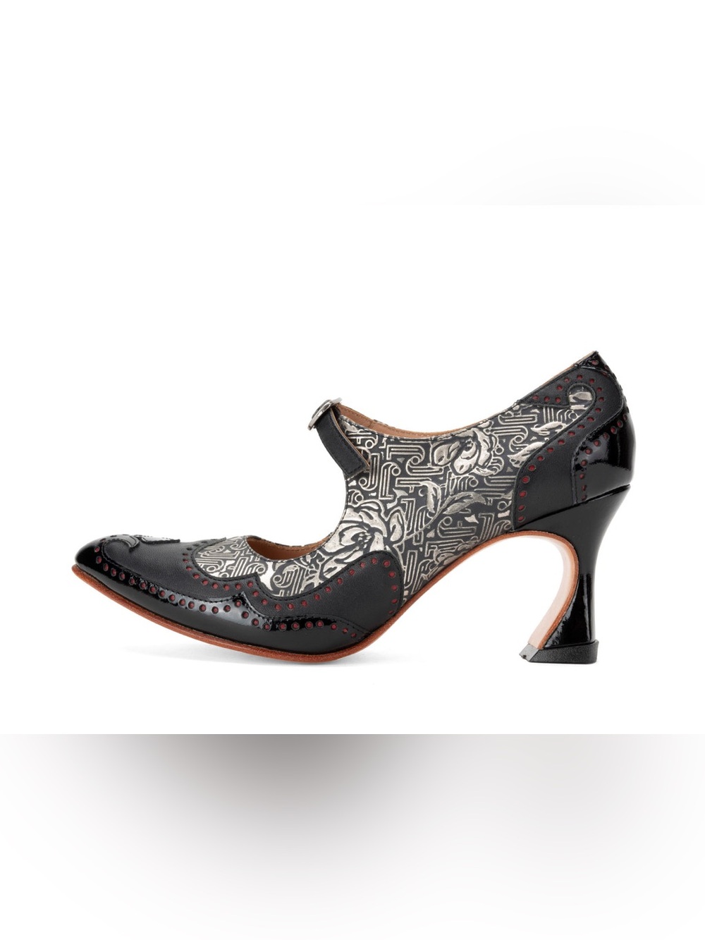 John Fluevog Boudicca Big Presence Black Silver Mary Jane Heels 7